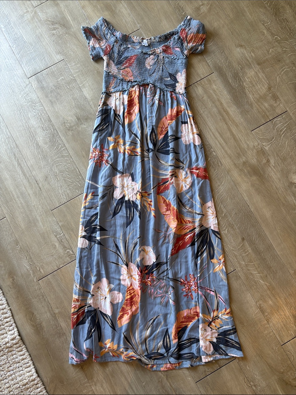 Patrons of Peace Blue Floral Off-Shoulder Maxi Dress Size XS